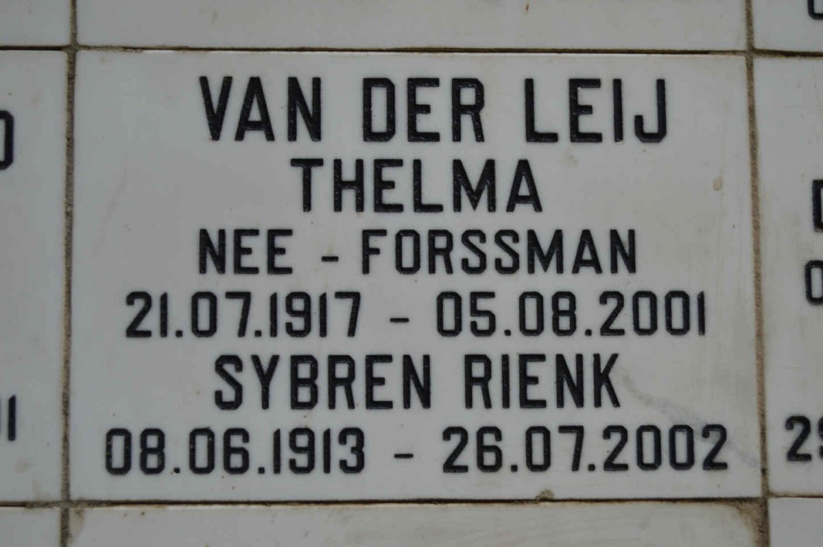 LEIJ Sybren Rienk, van der 1913-2002 &amp; Thelma FORSSMAN 1917-2001