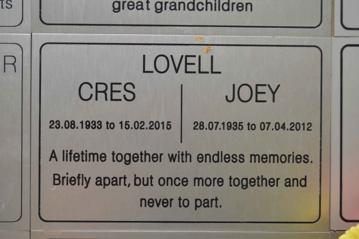 LOVELL Cres 1933-2015 &amp; Joey 1935-2012