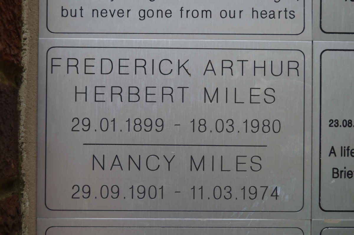 MILES Frederick Arthur Herbert 1899-1980 &amp; Nancy 1901-1974