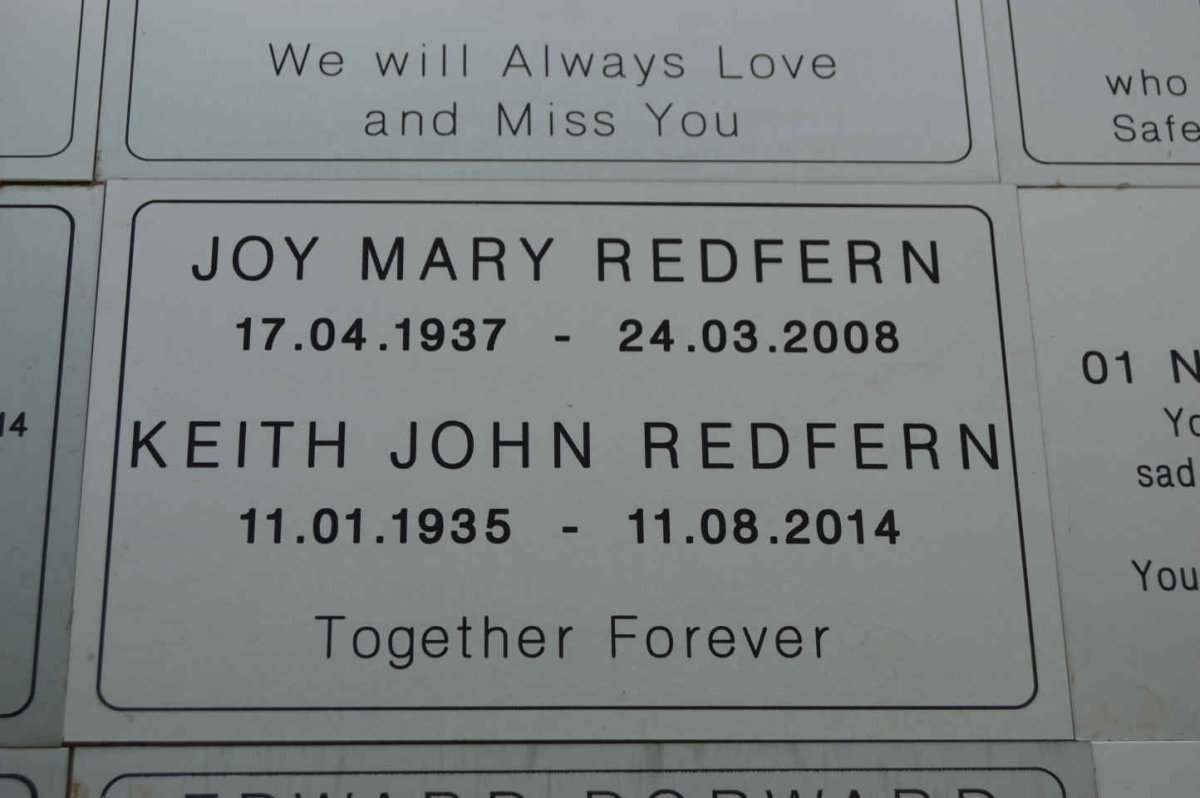 REDFERN Keith John 1935-2014 &amp; Joy Mary 1937-2008