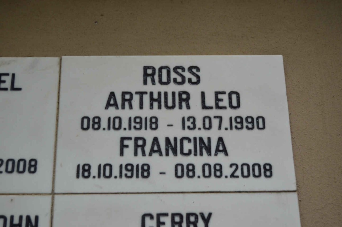 ROSS Arthur Leo 1918-1990 &amp; Francina 1918-2008