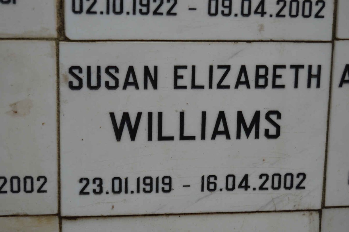 WILLIAMS Susan Elizabeth 1919-2002