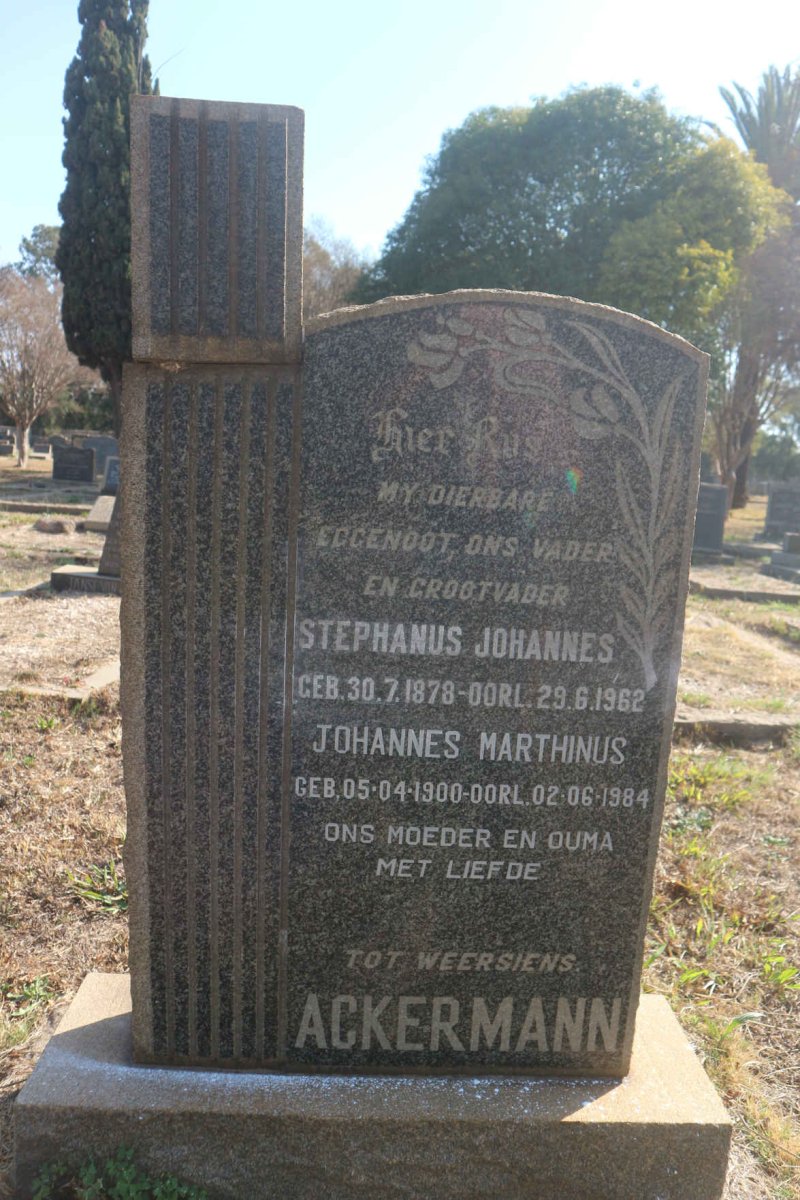ACKERMANN Stephanus Johannes 1878-1962 :: ACKERMANN Johannes Marthinus 1900-1984