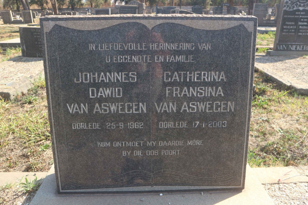 ASWEGEN Johannes Dawid, van -1962 & Catherina Fransina -2003