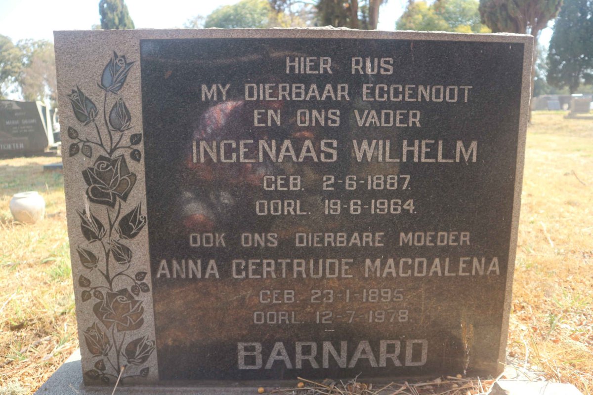 BARNARD Ingenaas Wilhelm 1887-1964 & Anna Gertrude Magdalena 1895-1978