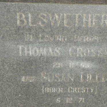 BESWETHERICK Thomas Crossman -1953 &amp; Susan Lillian CHRISTY -1971