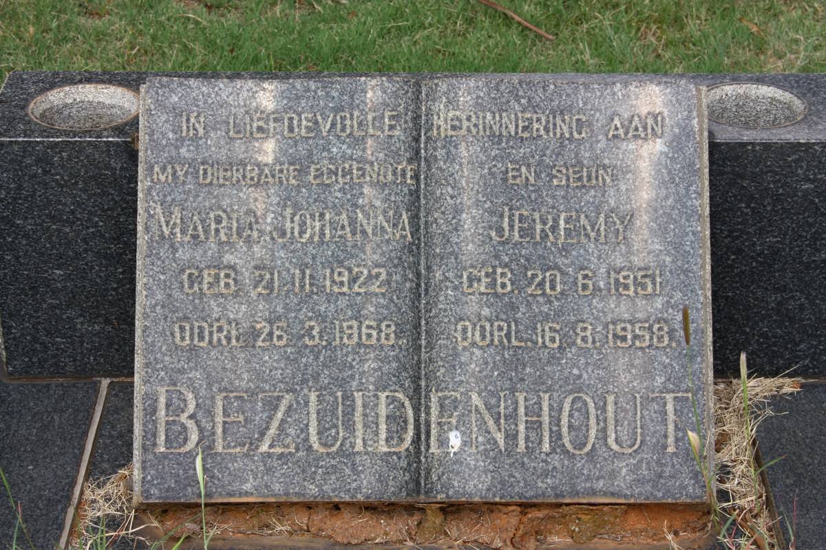BEZUIDENHOUT Maria Johanna 1922-1968 :: BEZUIDENHOUT Jeremy 1951-1958
