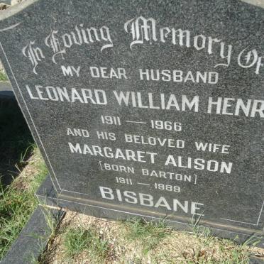 BISBANE Leonard William Henry 1911-1966 &amp; Margaret Alison BARTON 1911-1989