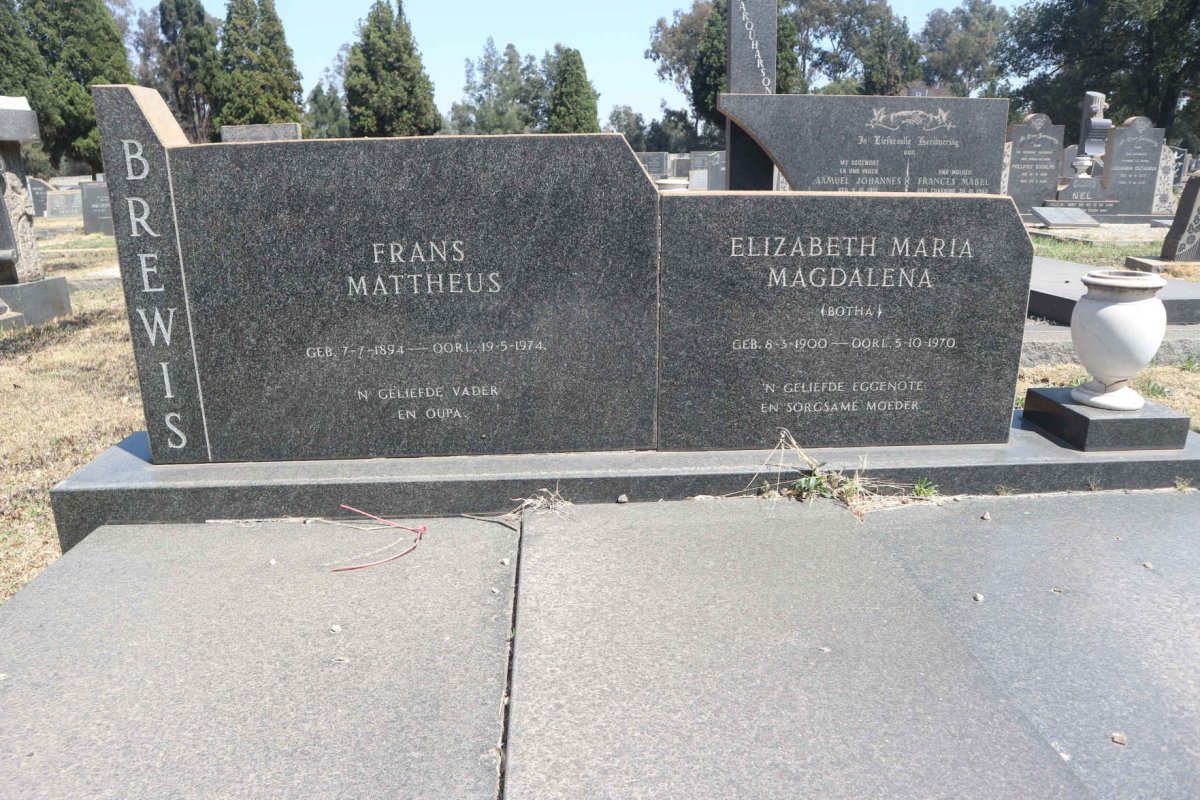 BREWIS Frans Mattheus 1894-1974 & Elizabeth Maria Magdalena BOTHA 1900-1970