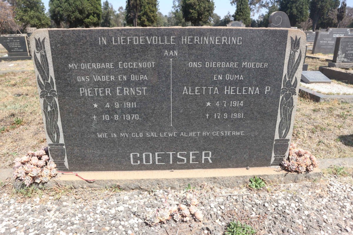 COETSER Pieter Ernst 1911-1970 &amp; Aletta Helena P. 1914-1981