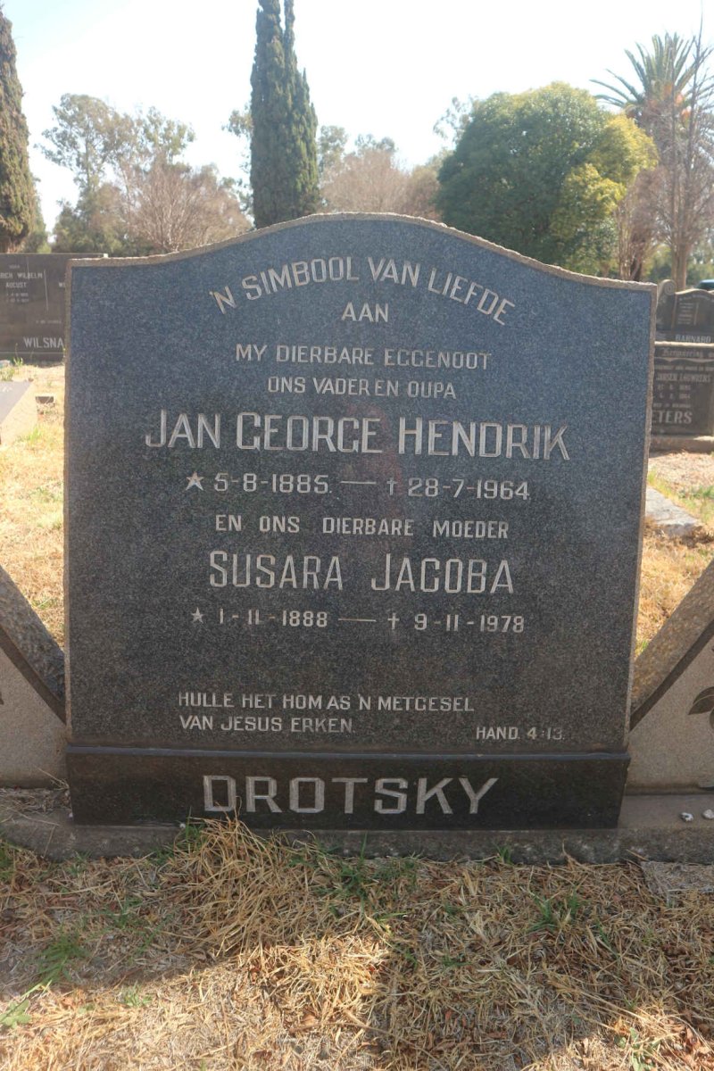 DROTSKY Jan George Hendrik 1885-1964 & Susara Jacoba 1888-1978