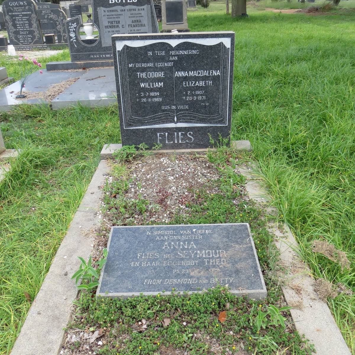 FLIES Theodore William 1894-1969 &amp; Anna Magdalena Elizabeth 1907-1971