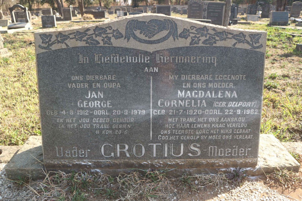 GROTIUS Jan George 1912-1979 & Magdalena Cornelia DELPORT 1920-1962