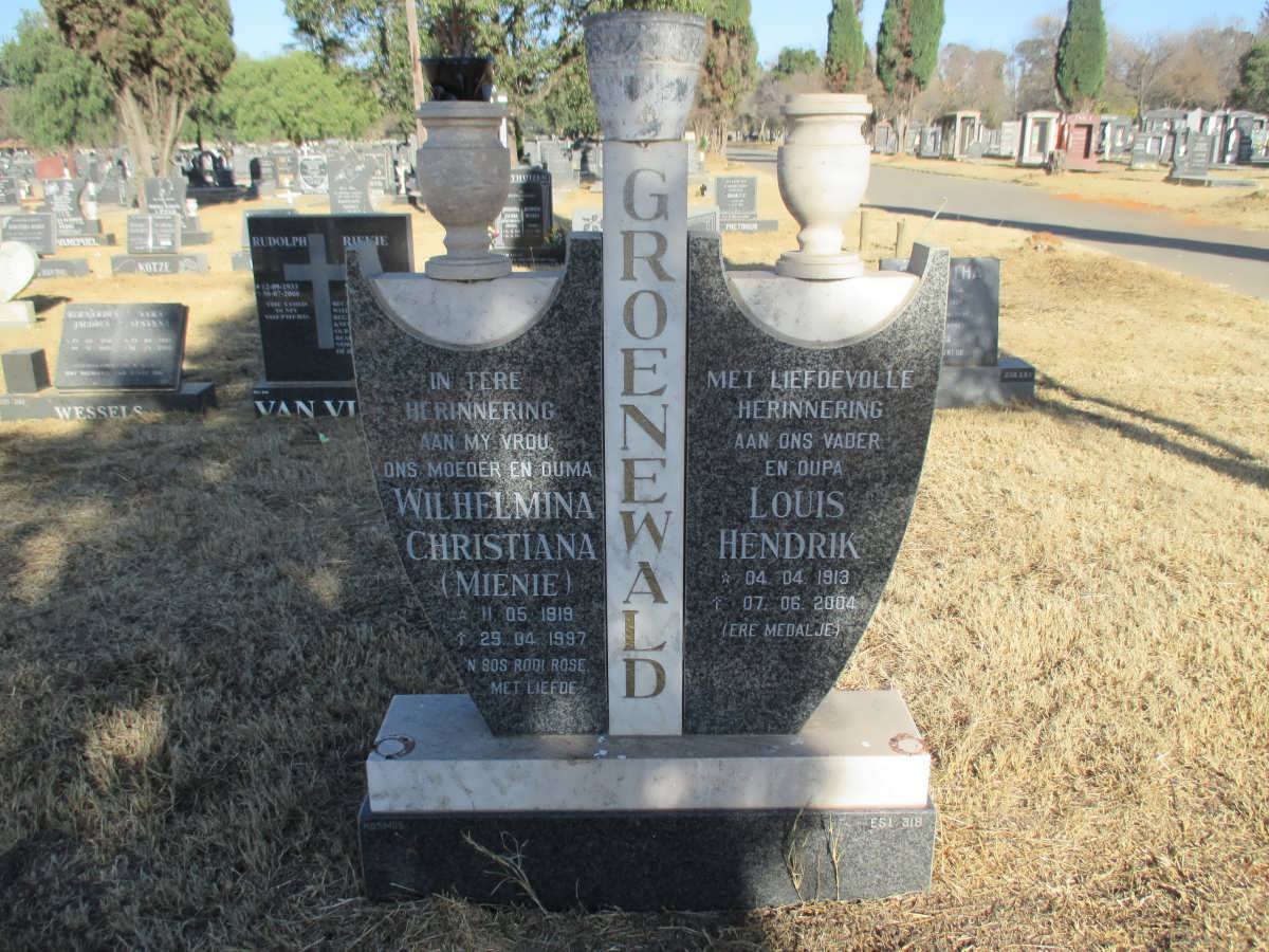 GROENEWALD Louis Hendrik 1913-2004 &amp; Wilhelmina Christiana 1919-1997
