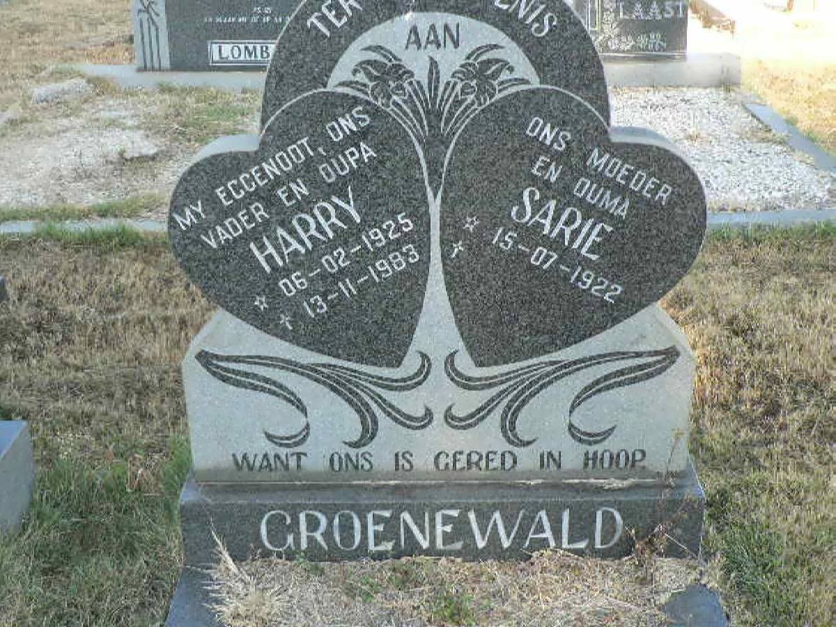 GROENEWALD Harry 1925-1983 &amp; Sarie 1922-