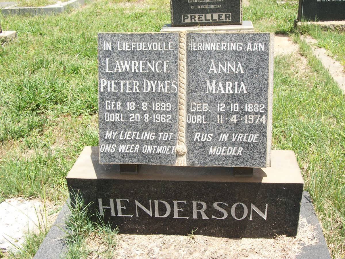 HENDERSON Lawrence Pieter Dykes 1889-1962 &amp; Anna Maria 1882-1974