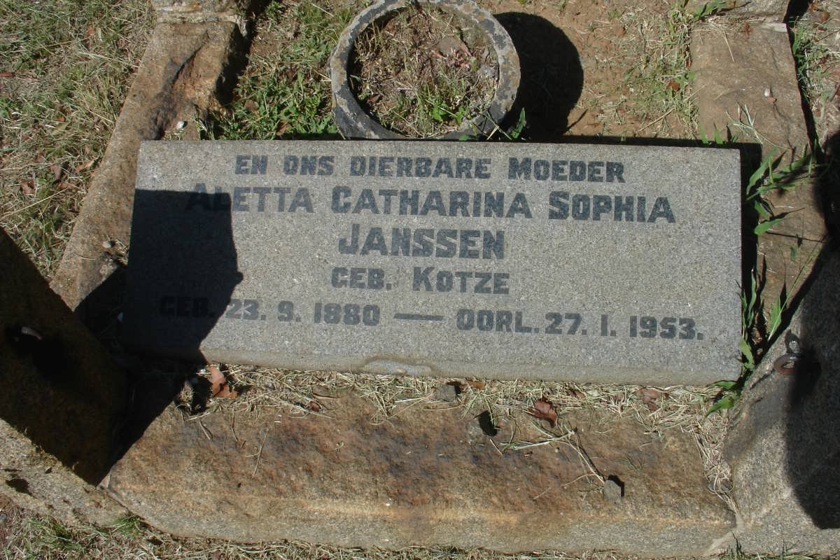 JANSSEN Gideon Schalk Willem 1877-1926 &amp; Aletta Catharina Sophia KOTZE 1880-1953