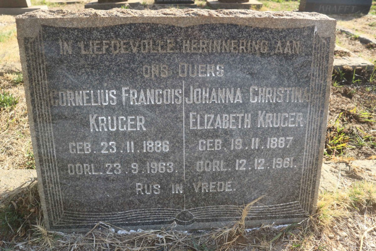 KRUGER Cornelius Francois 1886-1963 & Johanna Christina Elizabeth 1887-1961