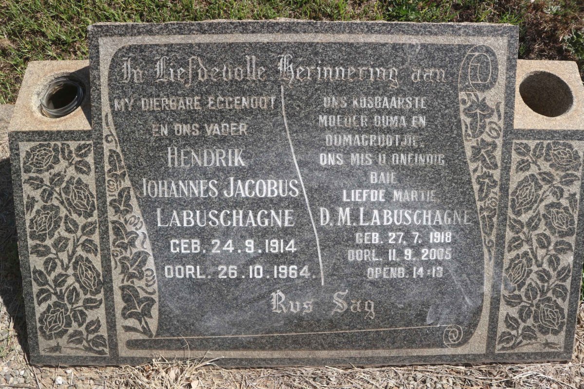 LABUSCHAGNE Hendrik Johannes Jacobus 1914-1964 & D.M. 1918-2005