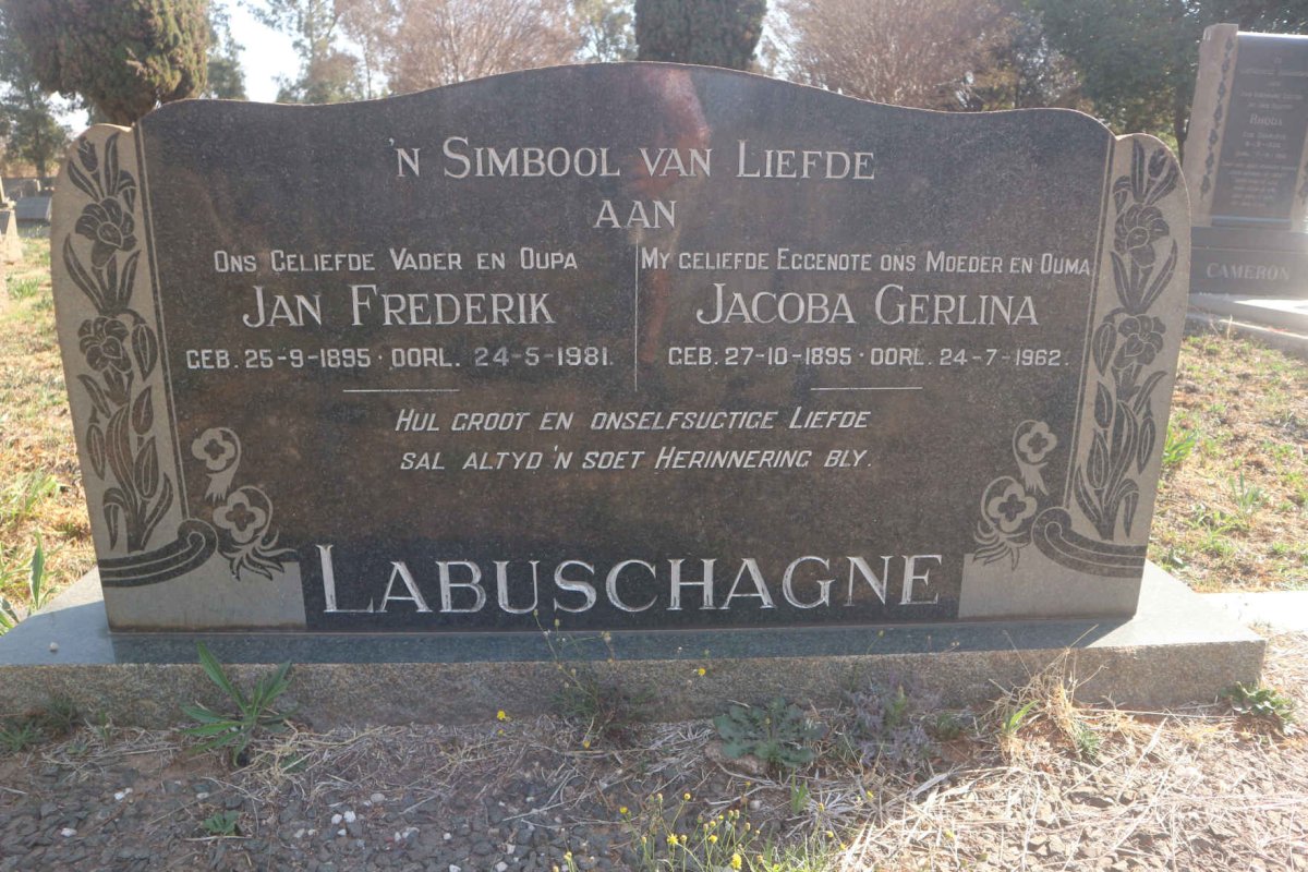 LABUSCHAGNE Jan Frederik 1895-1981 & Jacoba Gerlina 1895-1962