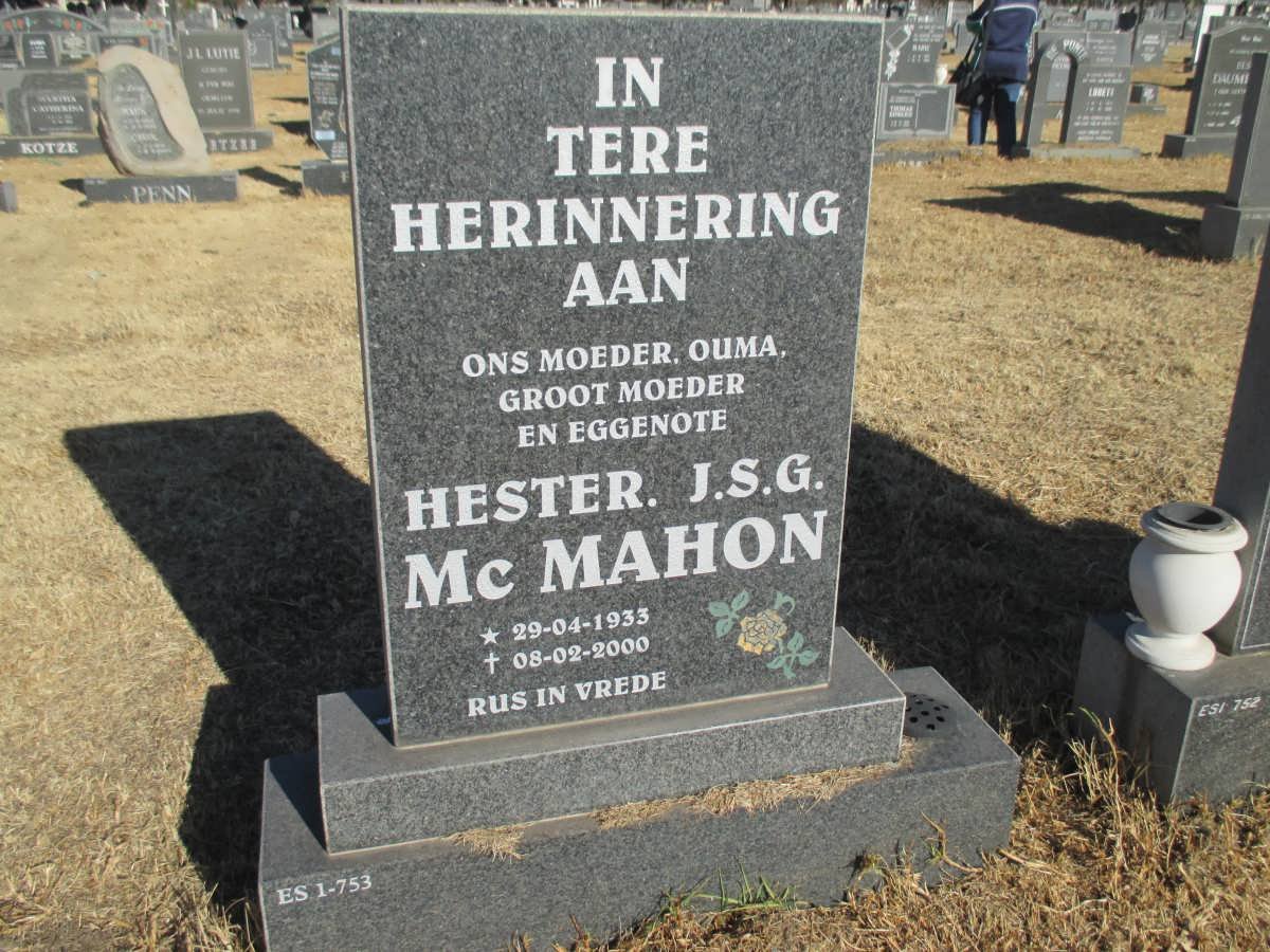 McMAHON Hester J.S.G. 1933-2000