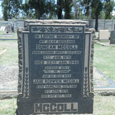 McCOLL Duncan 1871-1940 &amp; Jane Renwick 1870-1959 nee HAMILTON