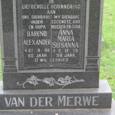 MERWE Barend Alexander, van der  -1986 &amp; Anna Maria Susanna -1979