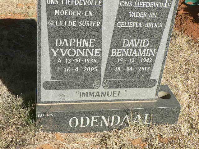 ODENDAAL David Benjamin 1942-2012 &amp; Daphne Yvonne 1936-2005