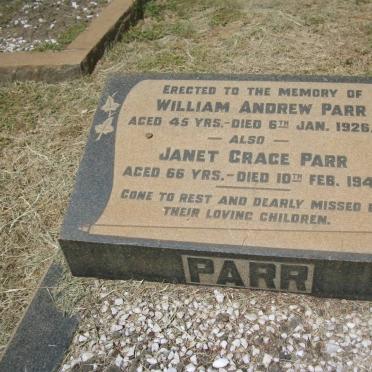 PARR William Andrew -1926 &amp; Janet Grace -1943