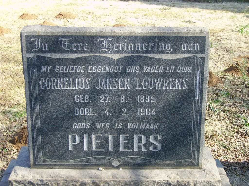 PIETERS Cornelius Jansen Louwrens 1895-1964