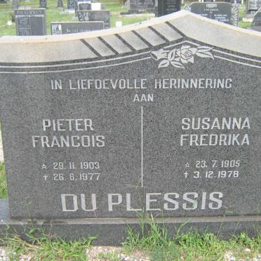 PLESSIS Pieter Francois, du 1903-1977 &amp; Susanna Fredrika 1905-1978