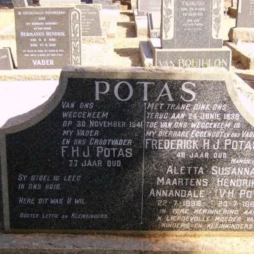 POTAS F.H.J. -1941 :: POTAS Frederick H.J. -1938 :: ANNANDALE Aletta Susanna Maartens Hendrikz  formerly POTAS 1896-1962