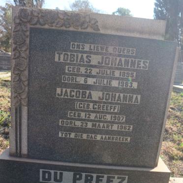 PREEZ Tobias Johannes, du 1895-1983 & Jacoba Johanna GREEFF 1907-1962