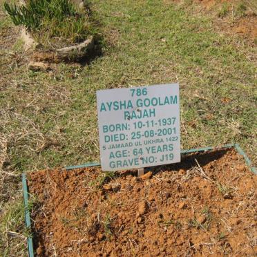 RAJAH Aysha Goolam 1937-2001