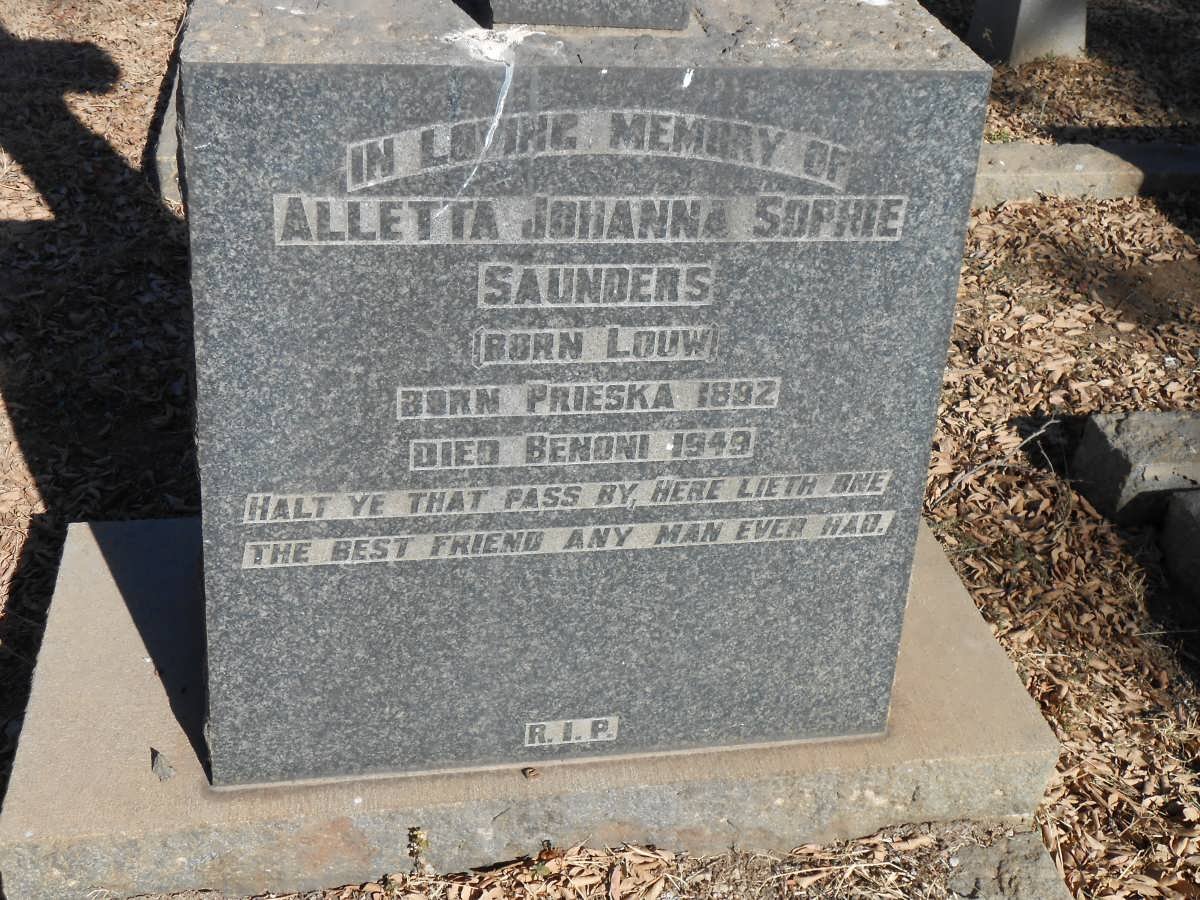 SAUNDERS Aletta Johanna Sophie nee LOUW 1892-1949