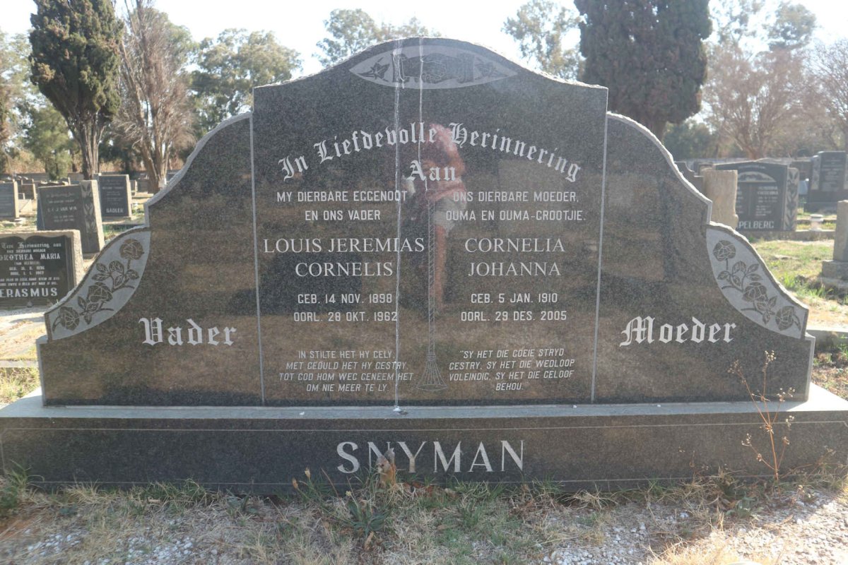 SNYMAN Louis Jeremias Cornelis 1898-1962 & Cornelia Johanna 1910-2005