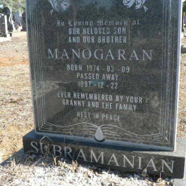 SUBRAMANIAN Manogaran 1974-1997 :: SUBRAMANIAN Nithia 1954-2001