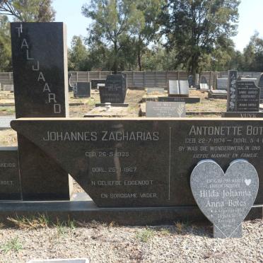 TALJAARD Johannes Zacharias 1935-1967 :: BOTES Hilda Johanna Anna 1937-2018 :: BOTES  Antonette 1974-1993 