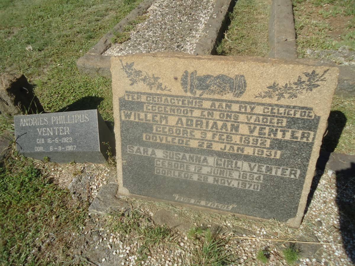 VENTER Willem Adriaan 1892-1931 &amp; Sara Susanna 1894-1970 :: VENTER Andries Phillipus 1923-1967