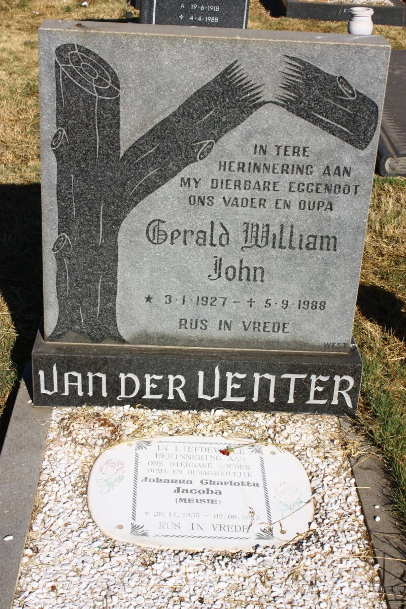 VENTER Gerald William John, van der 1927-1988 &amp; Johanna Charlotta Jacoba 1935-2013