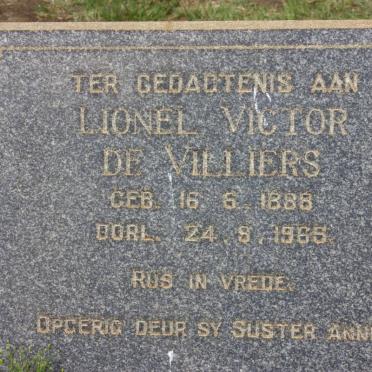 VILLIERS Lionel Victor, de 1888-1965