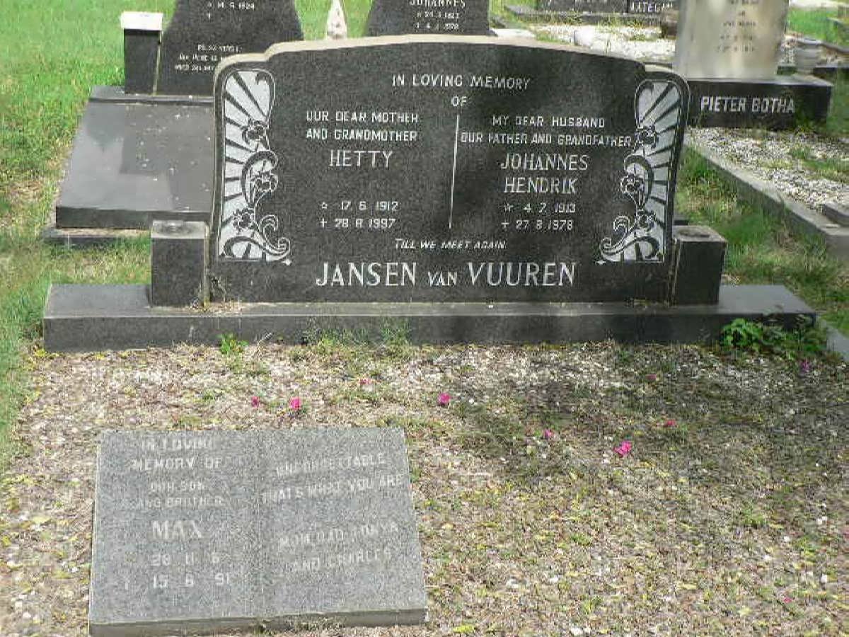 VUUREN Johannes Hendrik, Jansen van 1913-1978 &amp; Hetty 1912-1997 :: JANSEN VAN VUUREN Max 19??-1991