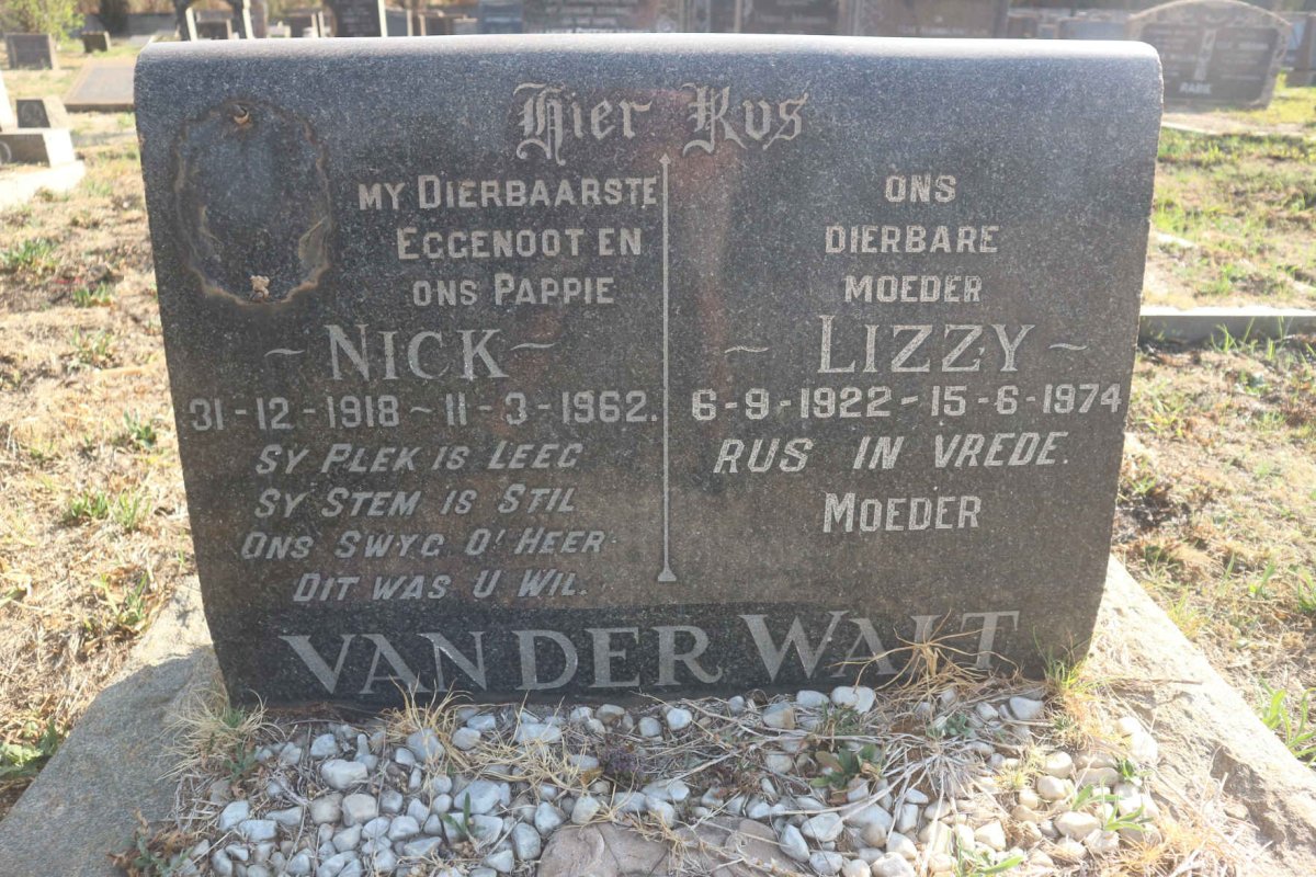 WALT Nick, van der 1918-1962 & Lizzy 1922-1974
