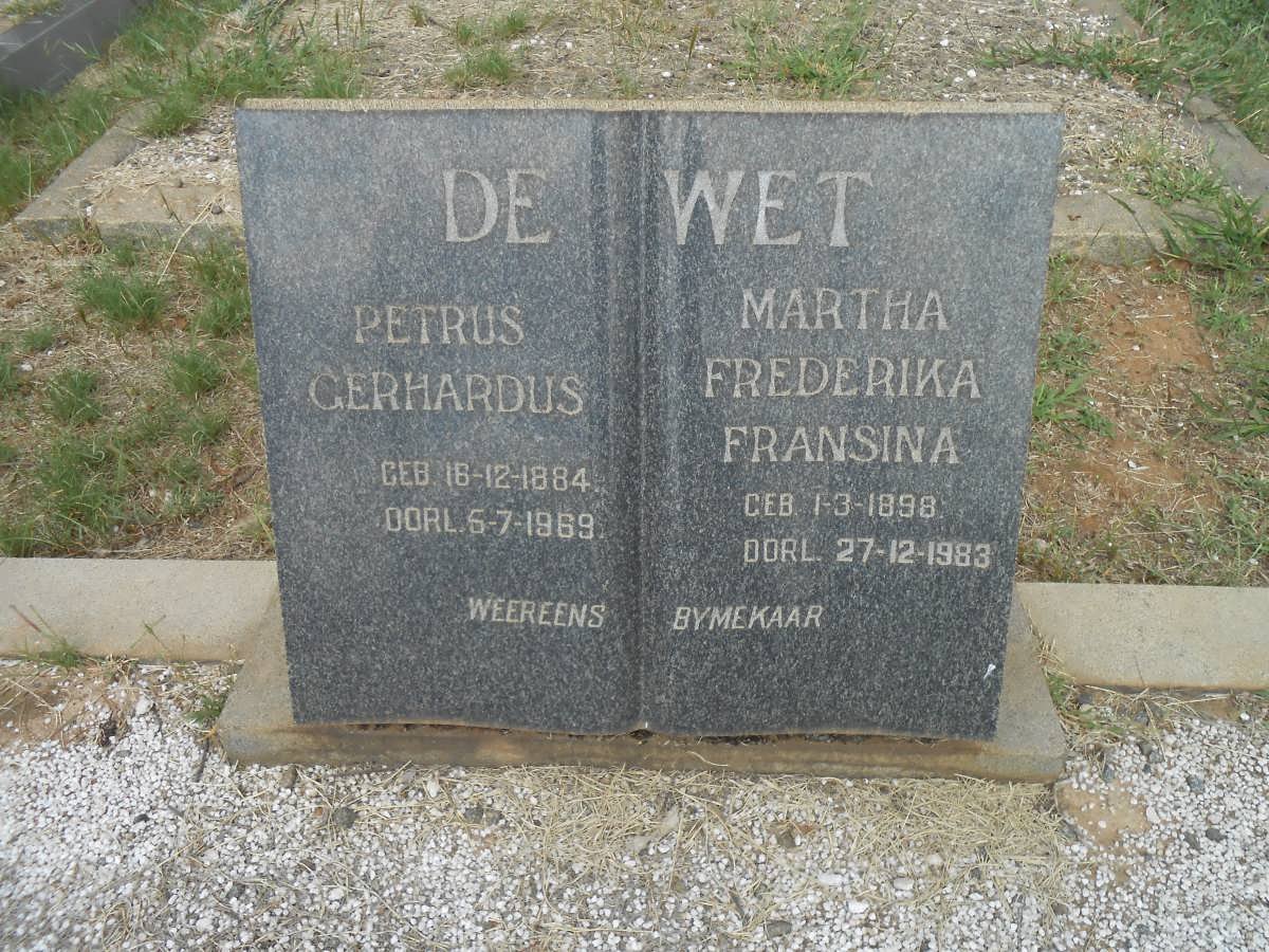 WET Petrus Gerhardus, de 1884-1969 &amp; Martha Frederika Fransina 1898-1983