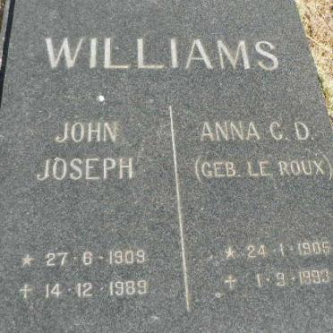 WILLIAMS John Joseph 1909-1989 &amp; Anna C.D. LE ROUX 1905-1993