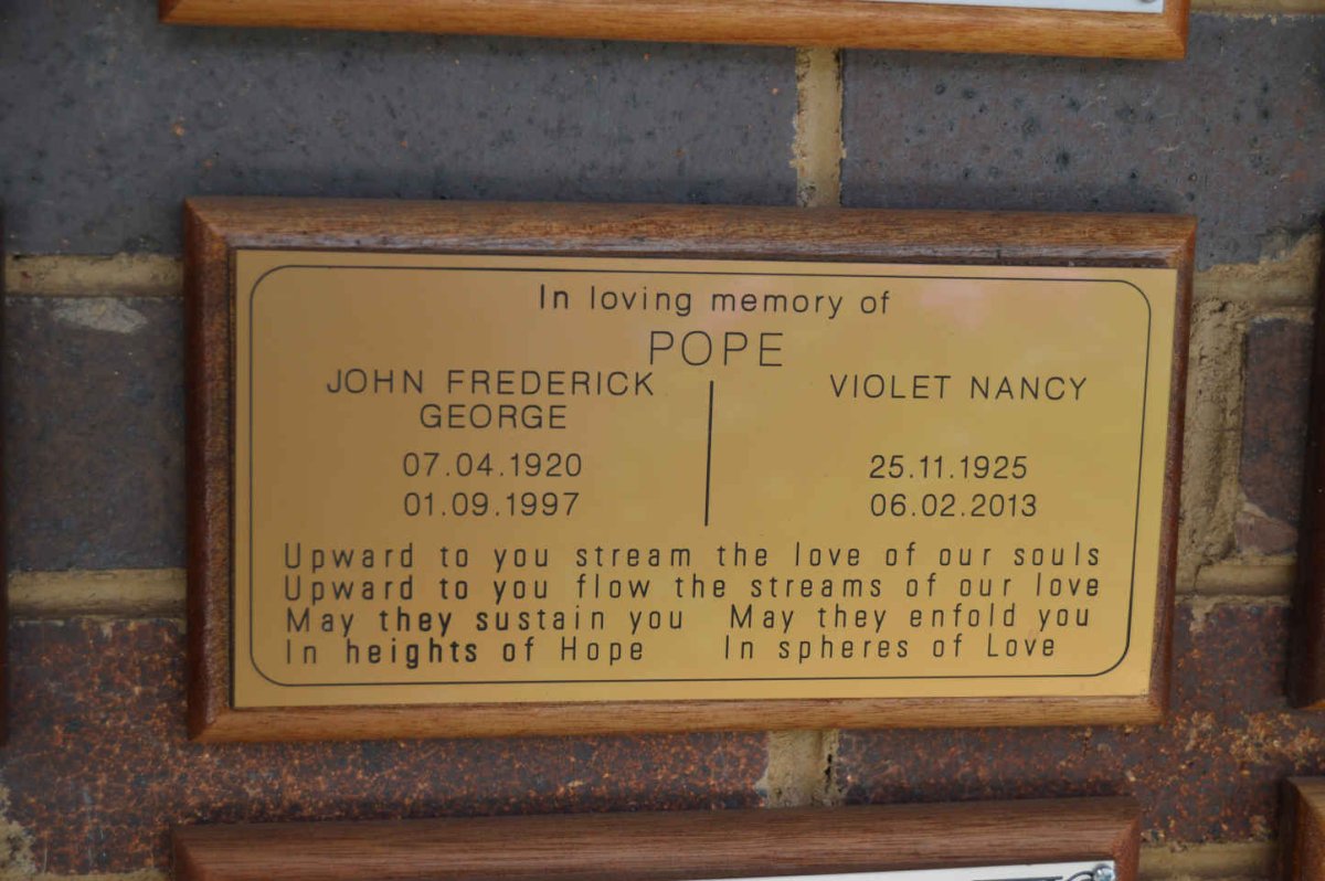 POPE John Frederick George 1920-1997 &amp; Violet Nancy 1925-2013