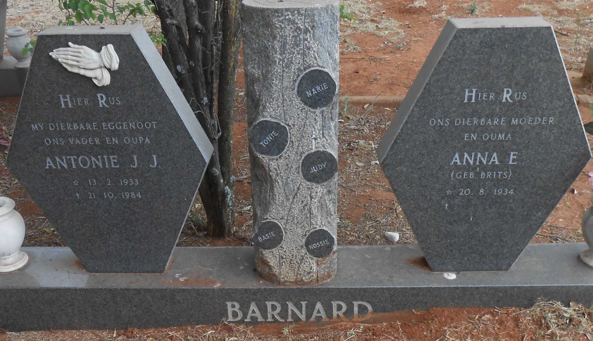 BARNARD Antonie J.J. 1933-1984 &amp; Anna E. BRITS 1934-