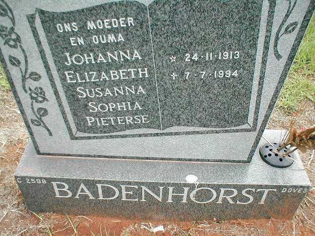 BADENHORST Johanna Elizabeth Susanna Sophia Pieterse 1913-1994