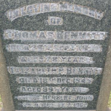 BENNITT Thomas -1920 &amp; Elizabeth -1945 :: BENNITT Herbert John 1889-1967