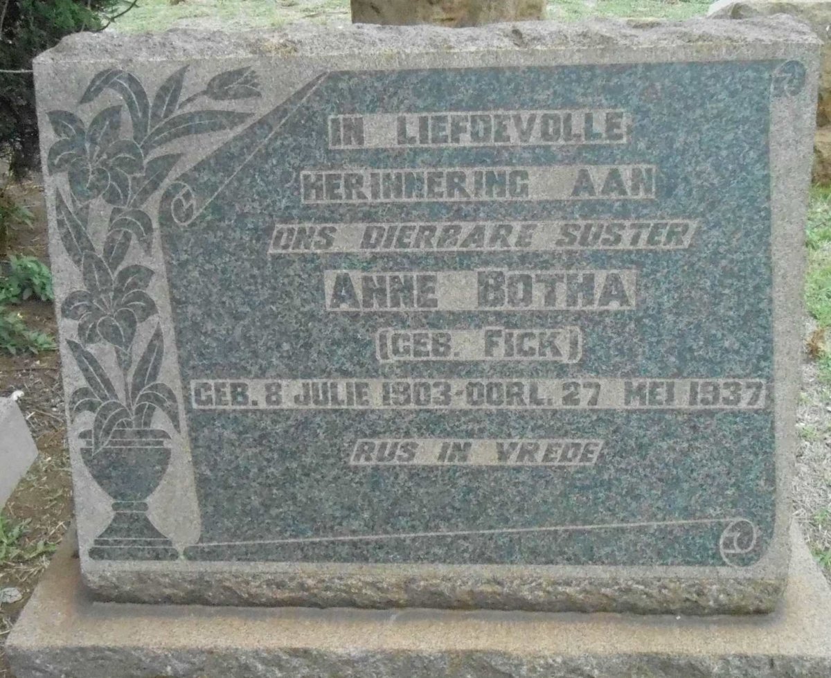 BOTHA Anne nee FICK 1903-1937